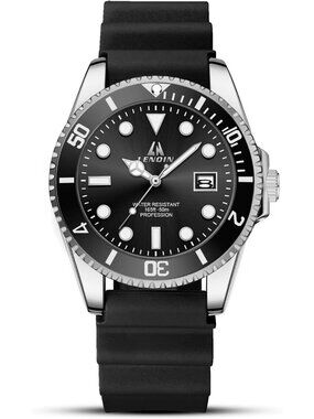 Men's Black Silver Buckle Analog Quartz Waterproof Luminous Wrist Round Watch